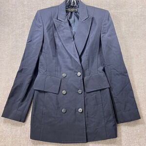 Vintage Donna Karan Blazer Women 6 Navy Blue Double Breasted Minimalist Made USA